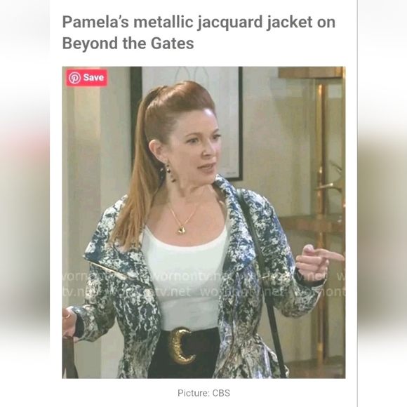 Donna Karan Metallic Jacqrard Moto Zip Jacket Coat Sz XL Blue Gold ASOTV Pamela - Picture 4 of 13